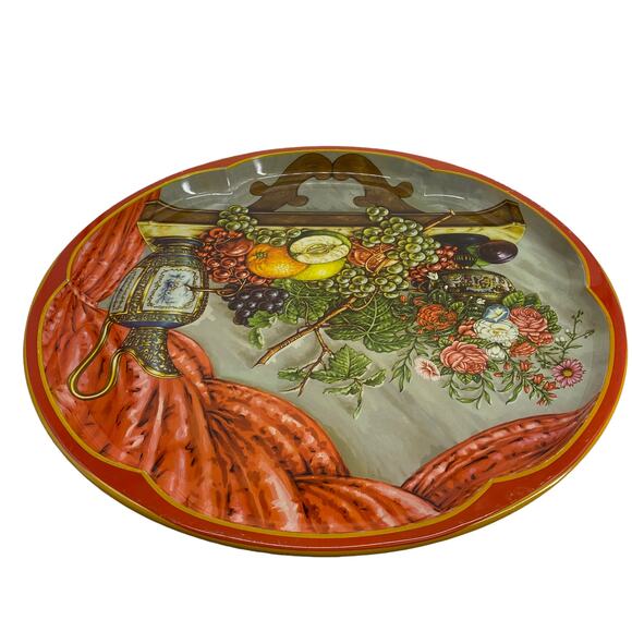 Vintage Round Metal Tray DAHER DECORATED WARE Made in England Fruit Flowers Ewer - Picture 8 of 12